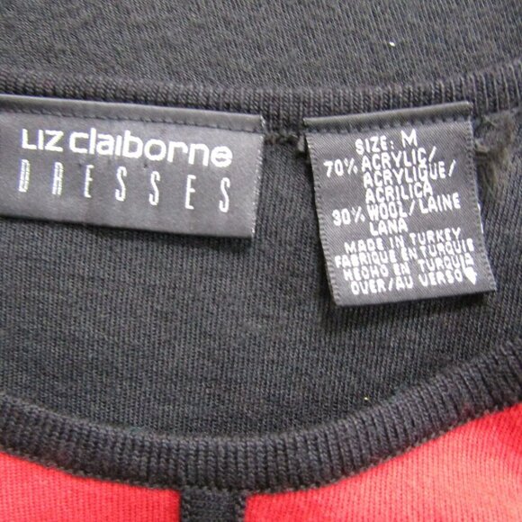 VTG COLOR BLOCK M 80s 90s Red MOD Abstract Academia Knit Dress Liz Claiborne - Picture 8 of 10